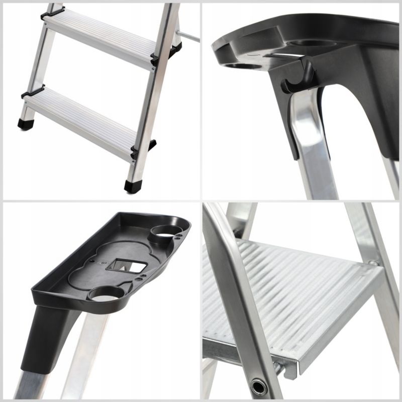 KADAX aluminiumsstige 4-trins foldbar med hylde til hjemmet, 125 kg, polsk produkt