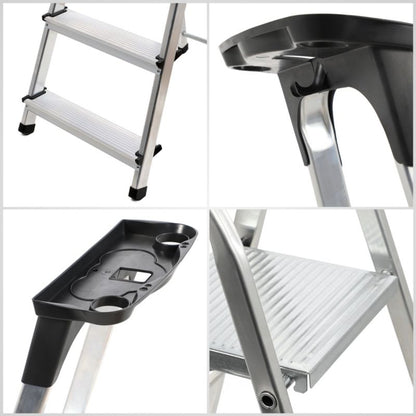 KADAX aluminiumsstige 6 trin foldbar til hjemmet med stærk hylde og krog, 125 kg