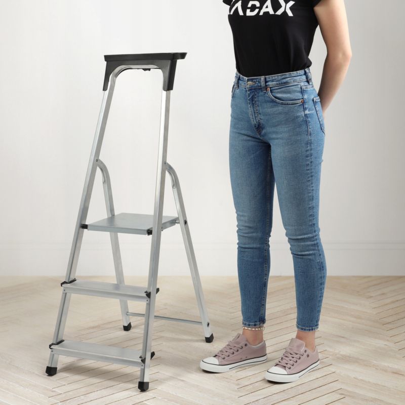 KADAX aluminiumsstige til hjemmet, 3 trin, foldbar med hylde, 125 kg, polsk produkt