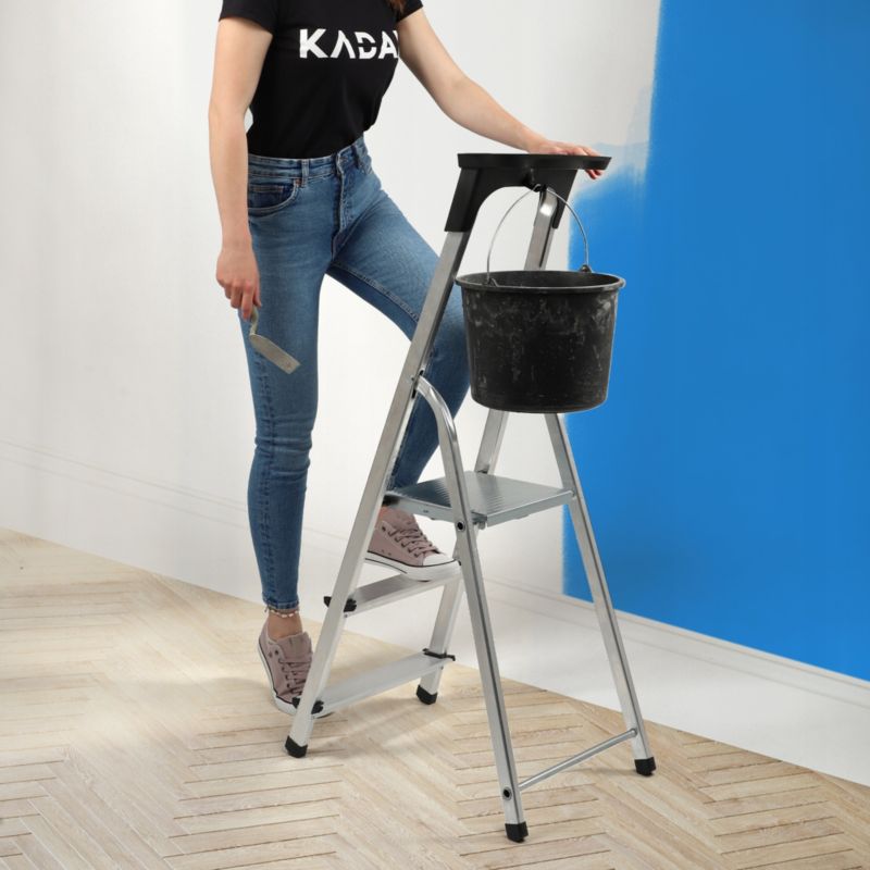 KADAX aluminiumsstige til hjemmet, 3 trin, foldbar med hylde, 125 kg, polsk produkt