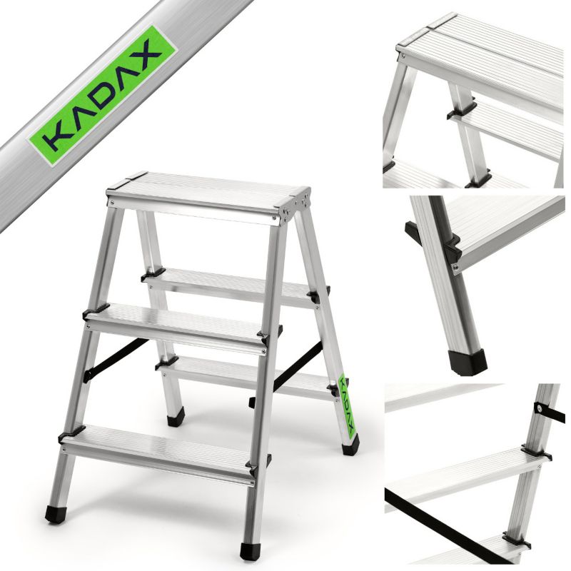 KADAX aluminiumsramme sammenklappelig 3-trins husstandsstige med platform 125 kg - Polsk produkt