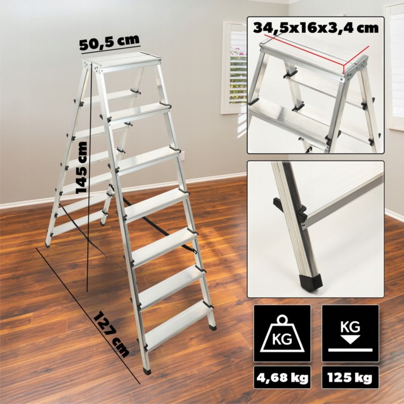 KADAX aluminiumsramme foldbar 7-trins husstige, stærk, 125 kg, polsk produkt