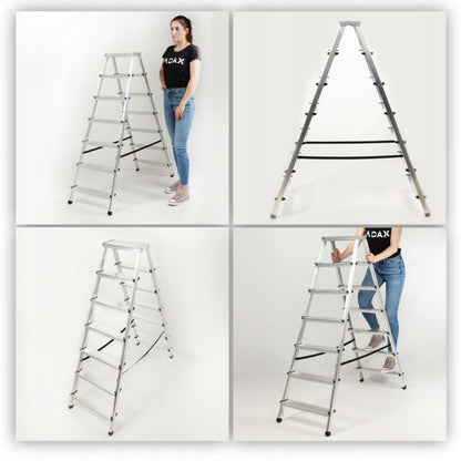 KADAX aluminiumsramme foldbar 7-trins husstige, stærk, 125 kg, polsk produkt