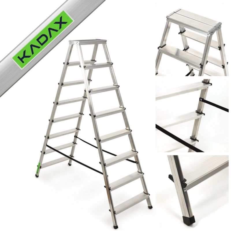 KADAX aluminiumsramme sammenklappelig 8-trins dobbeltsidet stabil stige til hjemmet 125 kg