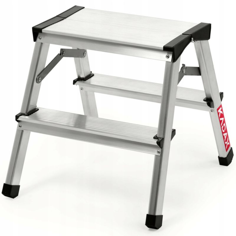KADAX aluminiumsramme foldbar husholdningsstige med 2 trin og platform, 125 kg, polsk produkt