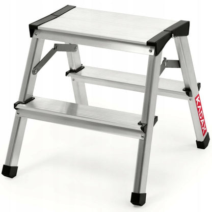KADAX aluminiumsramme foldbar husholdningsstige med 2 trin og platform, 125 kg, polsk produkt