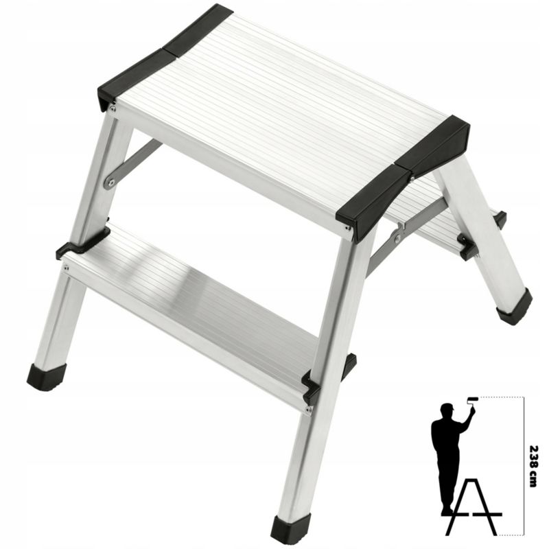 KADAX aluminiumsramme foldbar husholdningsstige med 2 trin og platform, 125 kg, polsk produkt