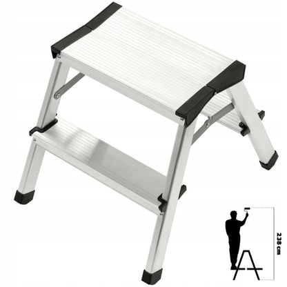 KADAX aluminiumsramme foldbar husholdningsstige med 2 trin og platform, 125 kg, polsk produkt