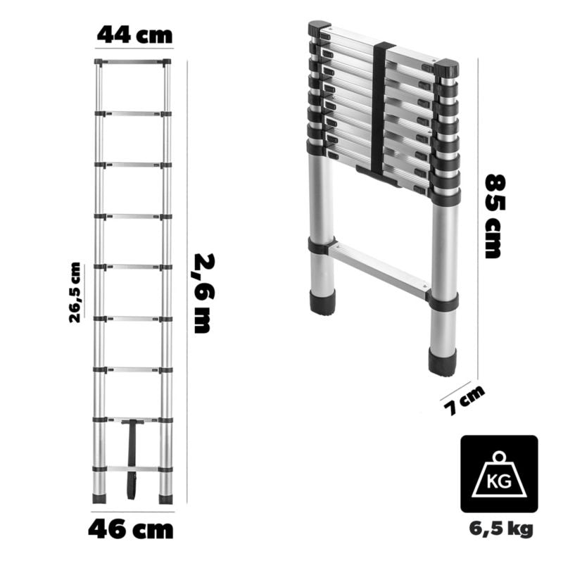 KADAX teleskopisk aluminiumsstige HOME 2,6 m med 9 trin, 1 stk.
