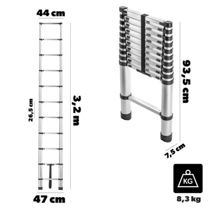 KADAX teleskop-aluminiumstige HOME 3,2 m med 11 trin, 1 stk.