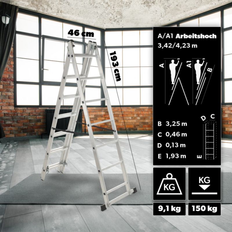 KADAX multifunktionel aluminiumsstige 3x7 robust 150 kg krog Polsk produkt