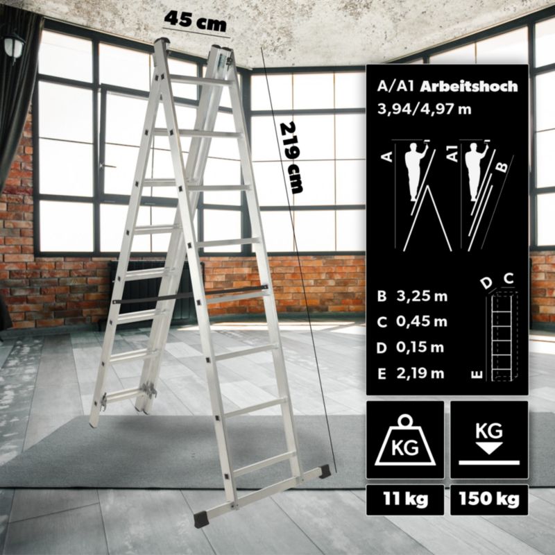 KADAX multifunktionel aluminiumsstige 3x8 robust 150 kg krog polsk produkt