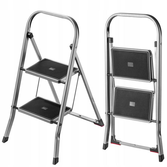 KADAX stålstige med 2 trin, foldbar, 150 kg belastning, praktisk til hjemmet