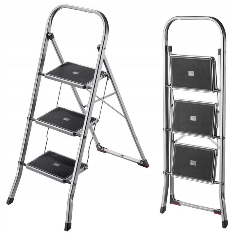 KADAX stålstige med 3 trin, foldbar, 150 kg kapacitet, til hjemmebrug