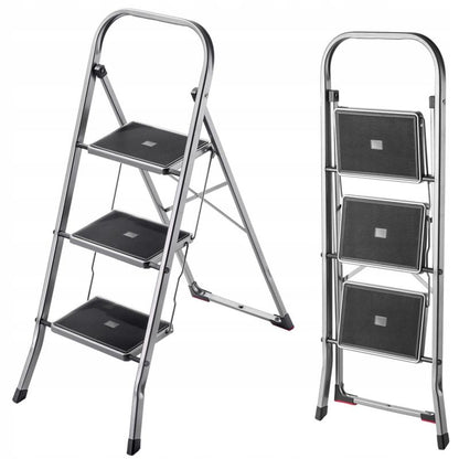 KADAX stålstige med 3 trin, foldbar, 150 kg kapacitet, til hjemmebrug