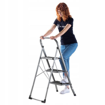 KADAX stålstige med 3 trin, foldbar, 150 kg kapacitet, til hjemmebrug