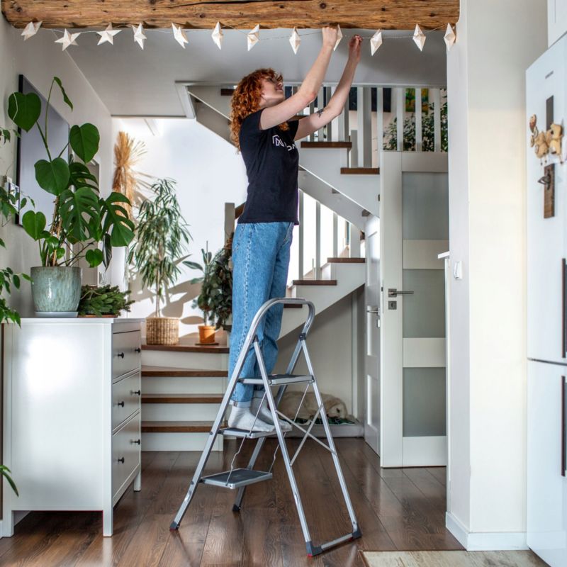 KADAX stålstige med 3 trin, foldbar, 150 kg kapacitet, til hjemmebrug
