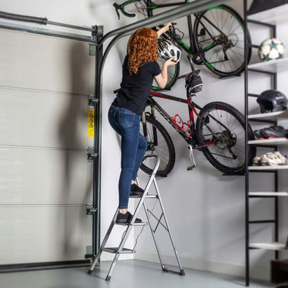 KADAX stålstige med 3 trin, foldbar, 150 kg kapacitet, til hjemmebrug