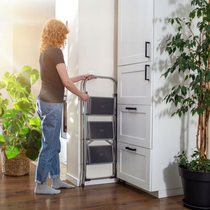 KADAX stålstige med 3 trin, foldbar, 150 kg kapacitet, til hjemmebrug