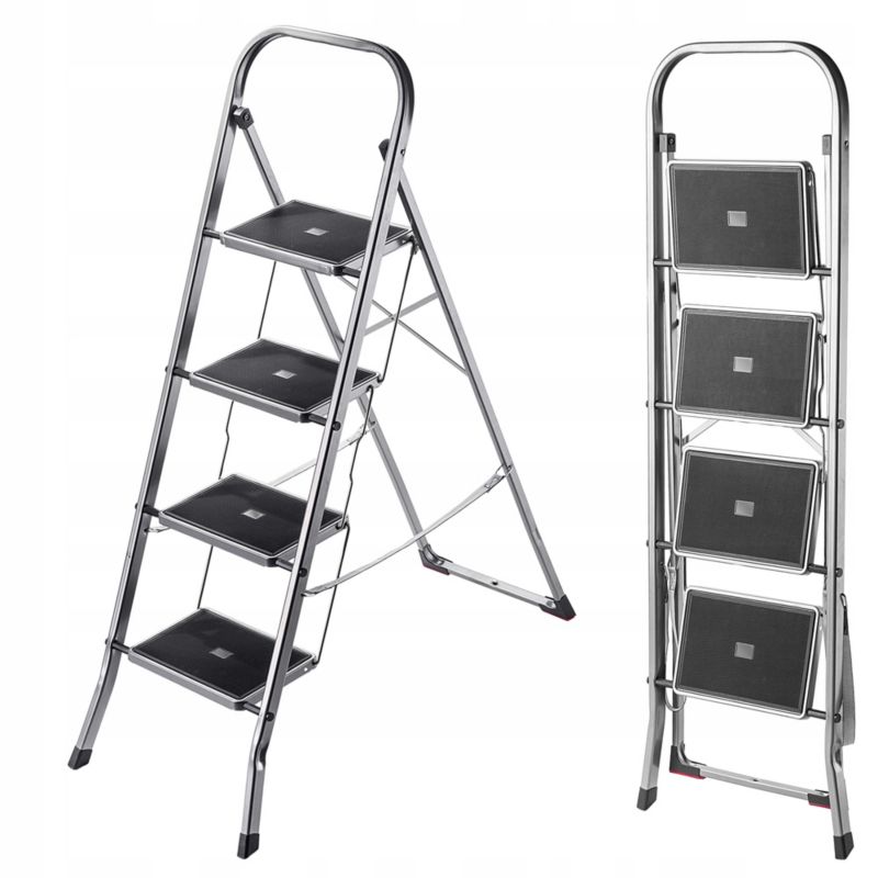 KADAX stålstige med 4 trin, foldbar, 150 kg belastning, til hjemmebrug