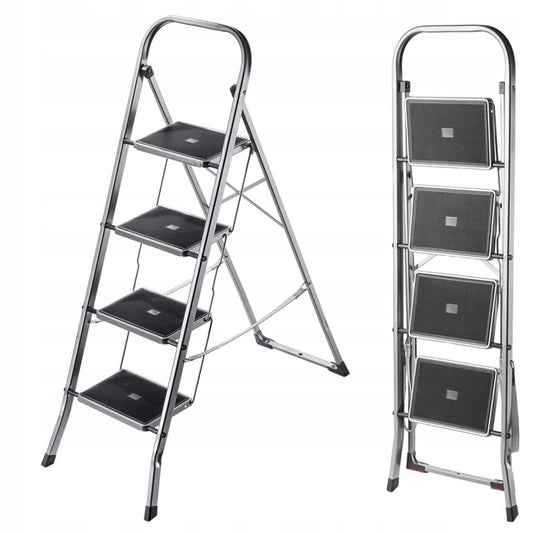 KADAX stålstige med 4 trin, foldbar, 150 kg belastning, til hjemmebrug