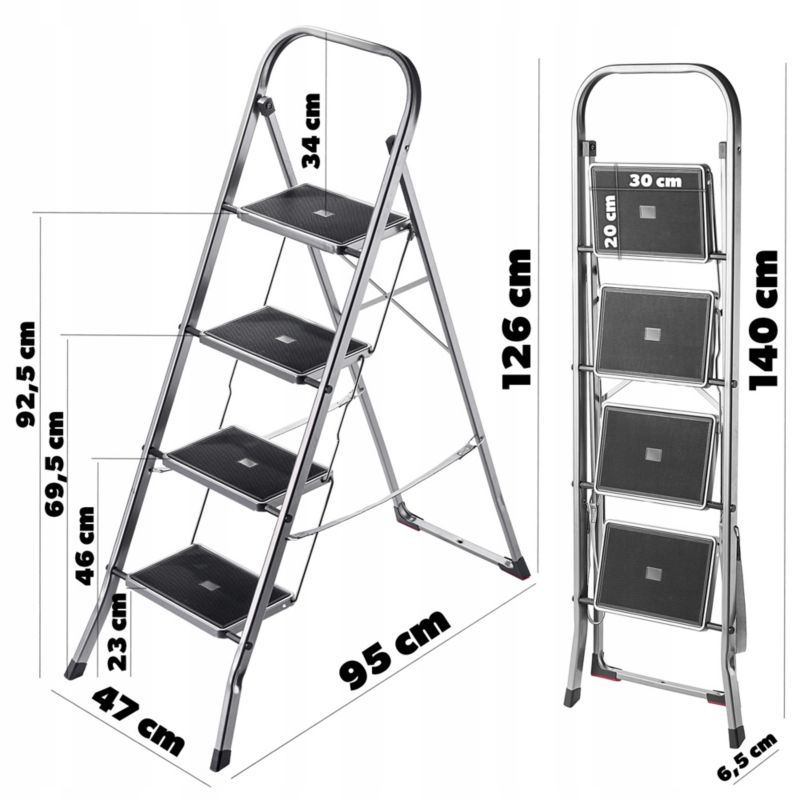KADAX stålstige med 4 trin, foldbar, 150 kg belastning, til hjemmebrug