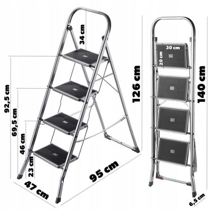 KADAX stålstige med 4 trin, foldbar, 150 kg belastning, til hjemmebrug