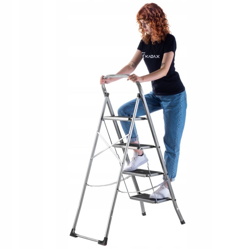 KADAX stålstige med 4 trin, foldbar, 150 kg belastning, til hjemmebrug