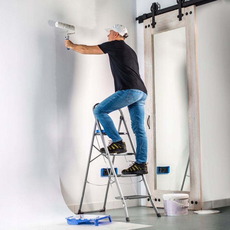 KADAX stålstige med 4 trin, foldbar, 150 kg belastning, til hjemmebrug