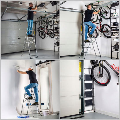 KADAX stålstige med 4 trin, foldbar, 150 kg belastning, til hjemmebrug