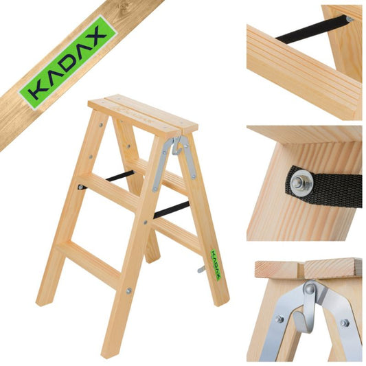 KADAX malerlæder træstige, foldbar, 2x3 trin, dobbeltsidet