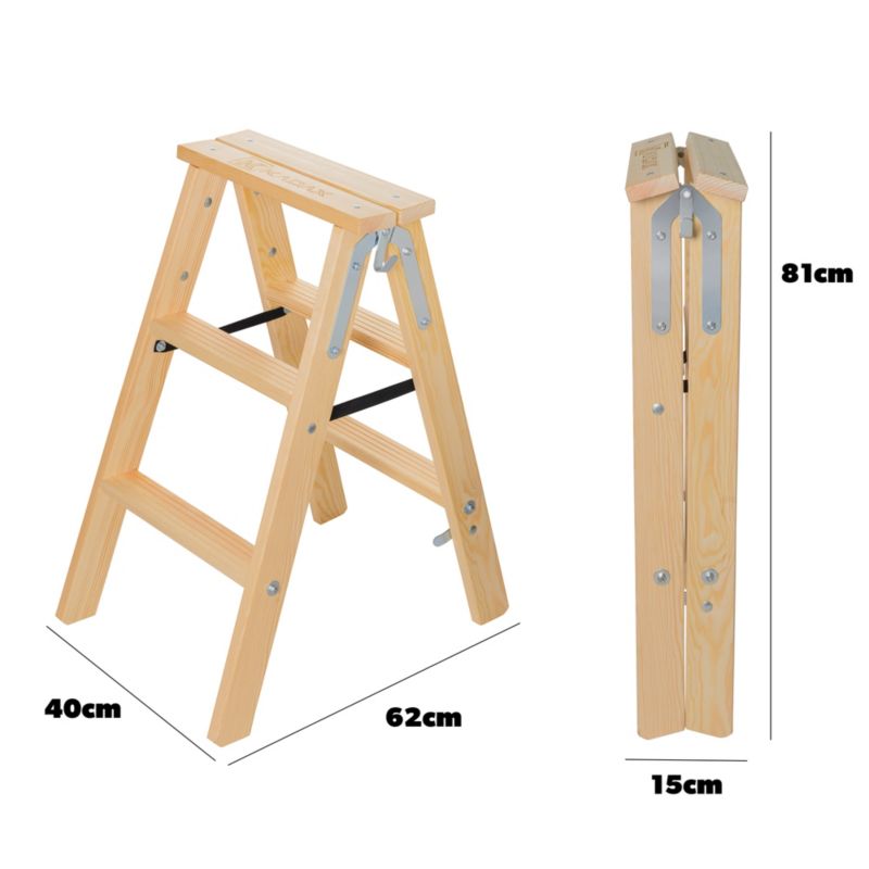 KADAX malerlæder træstige, foldbar, 2x3 trin, dobbeltsidet