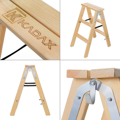 KADAX malerlæder træstige, foldbar, 2x3 trin, dobbeltsidet
