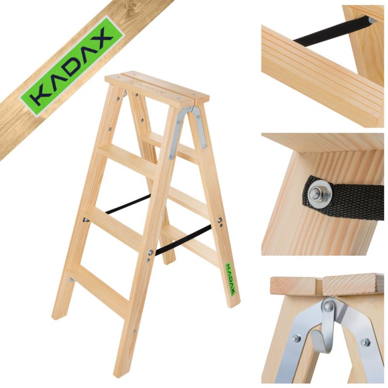 KADAX malerladders i træ, foldbar, tosidet, 2x4 trin