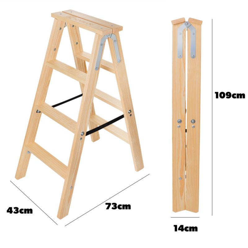 KADAX malerladders i træ, foldbar, tosidet, 2x4 trin