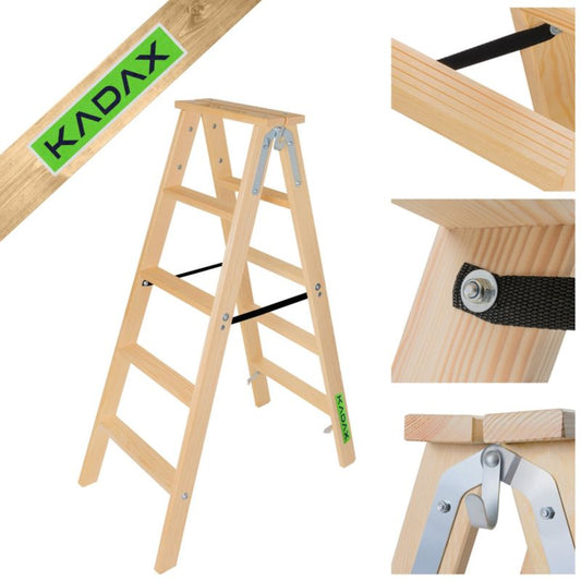 KADAX Malerladders Træ Sammenklappelig 2x5 Trin Dobbeltsidet