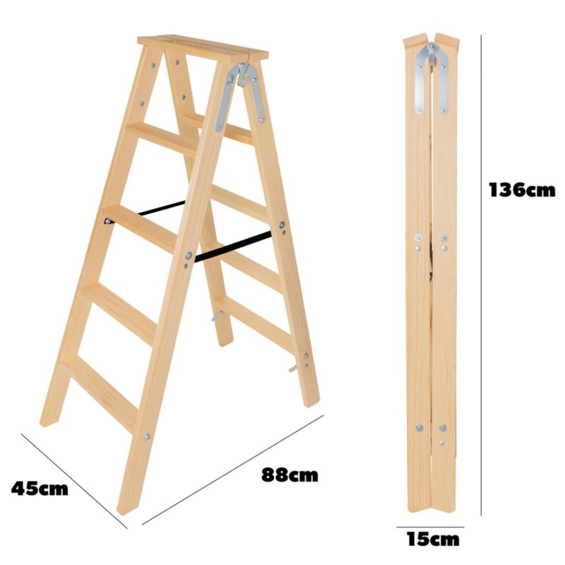KADAX Malerladders Træ Sammenklappelig 2x5 Trin Dobbeltsidet