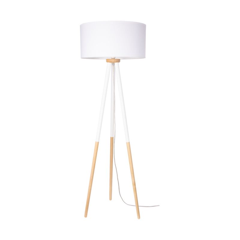 Trægulvlampe SPOT Light 1xE27 60W Naturlig FSC-birk med hvidt stofskærm, polsk producent, 1 stk.
