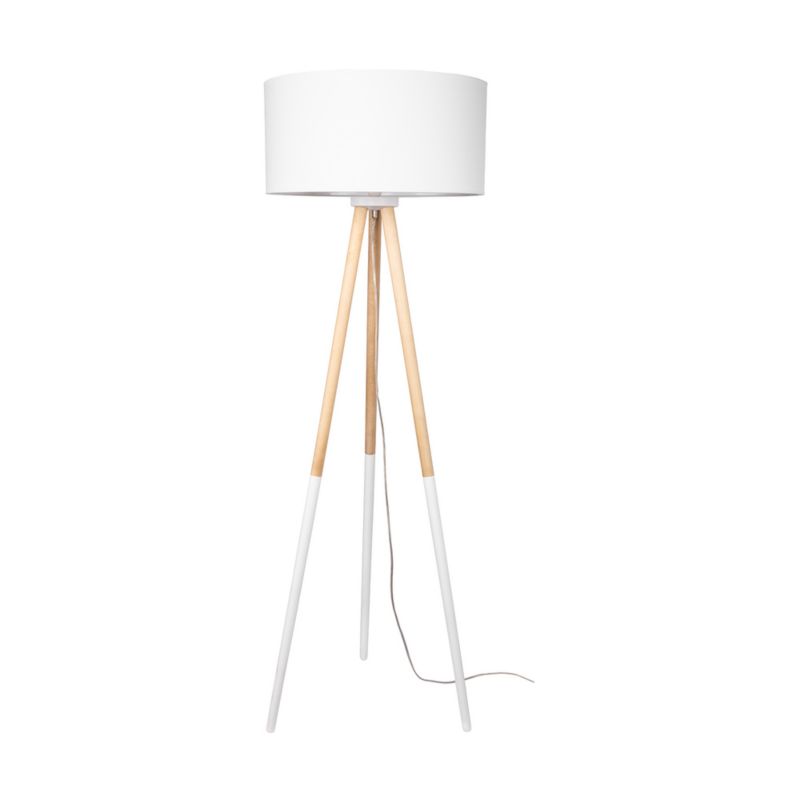 Trægulvlampe SPOT Light 1xE27 60W Naturlig FSC-birk med hvidt stofskærm, polsk producent, 1 stk.