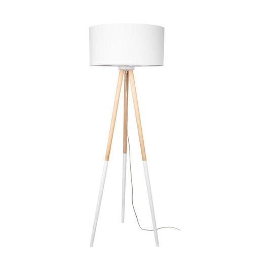 Trægulvlampe SPOT Light 1xE27 60W Naturlig FSC-birk med hvidt stofskærm, polsk producent, 1 stk.