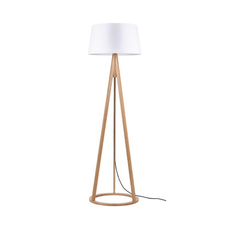 Trægulvlampe SPOT Light 1xE27 Maks. 60W Olieret Eg FSC med Hvidt Tekstilskaerm, Polsk Producent, 1 stk.