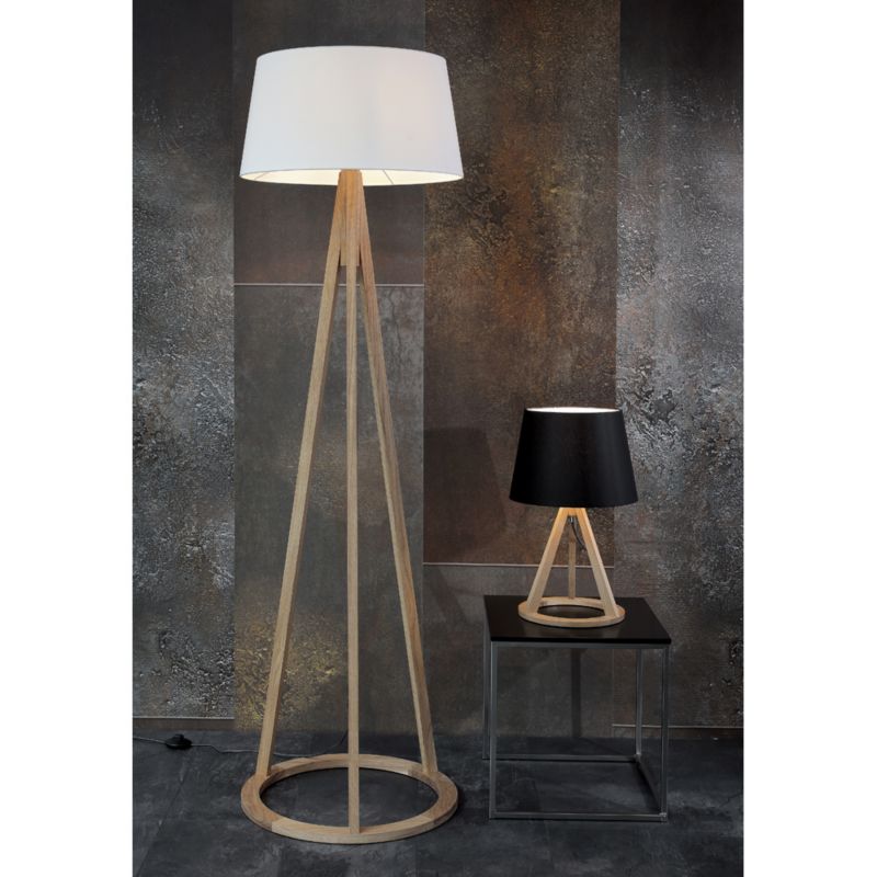 Trægulvlampe SPOT Light 1xE27 Maks. 60W Olieret Eg FSC med Hvidt Tekstilskaerm, Polsk Producent, 1 stk.