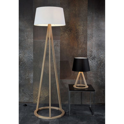 Trægulvlampe SPOT Light 1xE27 Maks. 60W Olieret Eg FSC med Hvidt Tekstilskaerm, Polsk Producent, 1 stk.