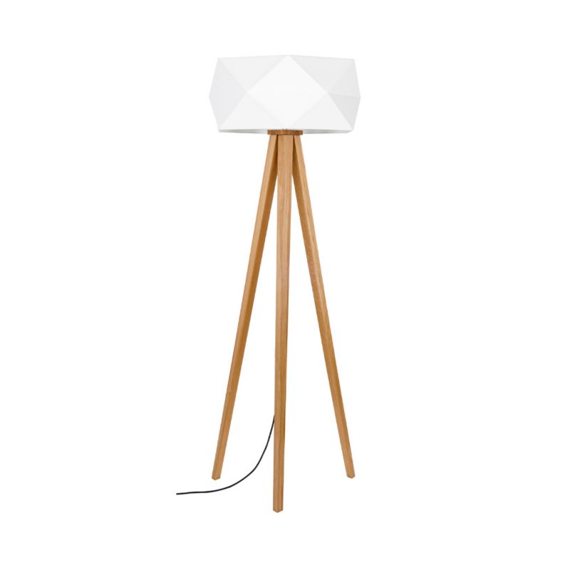 Gulvlampe i træ SPOT Light 1xE27 maks. 60W olieret eg FSC med hvidt stofskærm, polsk producent, 1 stk.