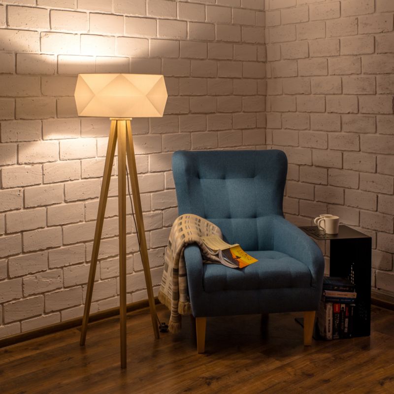 Gulvlampe i træ SPOT Light 1xE27 maks. 60W olieret eg FSC med hvidt stofskærm, polsk producent, 1 stk.