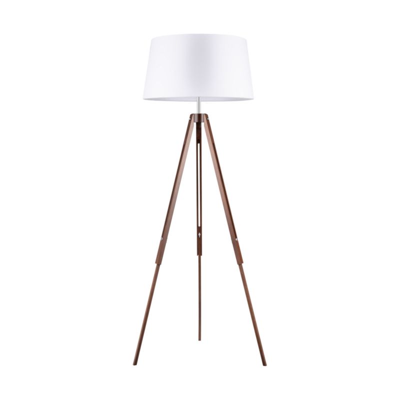 Gulvlampe i træ SPOT Light 1xE27 Max. 60W Bøgtræ med valnøddefinish FSC og hvidt stofskærm, 1 stk.