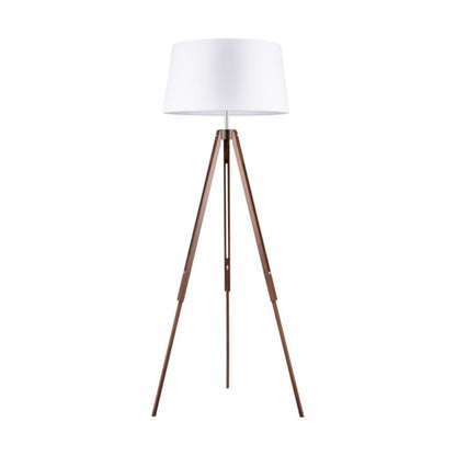 Gulvlampe i træ SPOT Light 1xE27 Max. 60W Bøgtræ med valnøddefinish FSC og hvidt stofskærm, 1 stk.