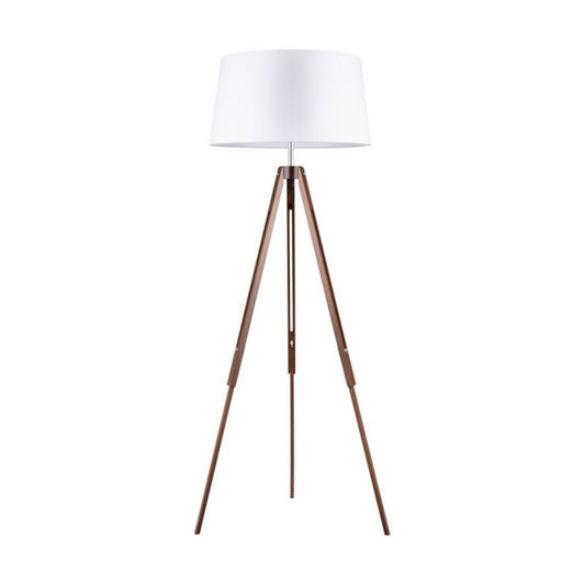 Gulvlampe i træ SPOT Light 1xE27 Max. 60W Bøgtræ med valnøddefinish FSC og hvidt stofskærm, 1 stk.