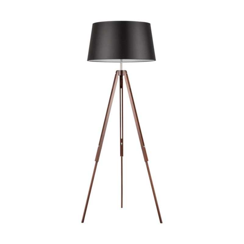 Trægulvlampe SPOT Light 1xE27 Max. 60W Bøgtræ med Valnøddefinish FSC og Sort Stofskærm, 1 stk.