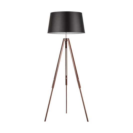 Trægulvlampe SPOT Light 1xE27 Max. 60W Bøgtræ med Valnøddefinish FSC og Sort Stofskærm, 1 stk.
